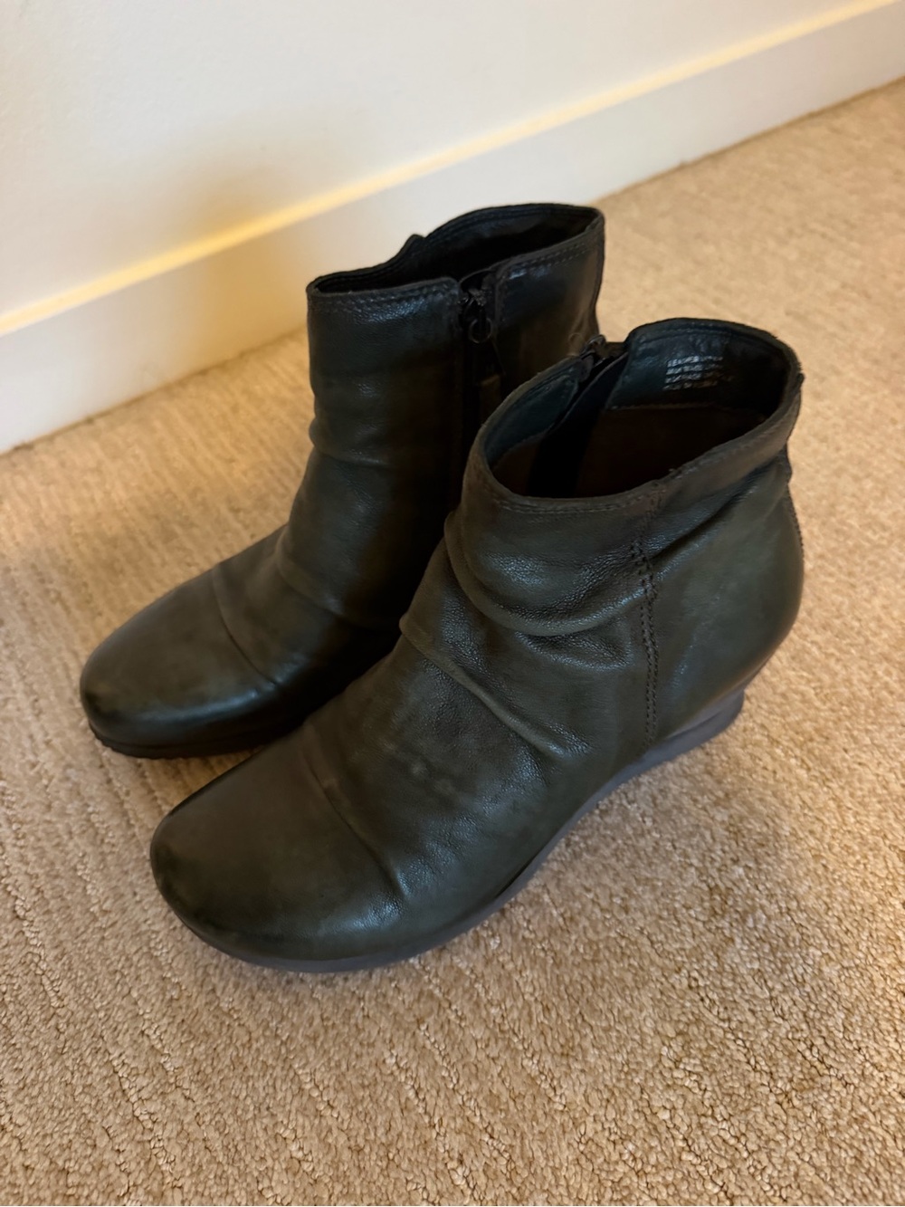 Miz Mooz Ruched Ankle Boot in Dark Olive Green 38